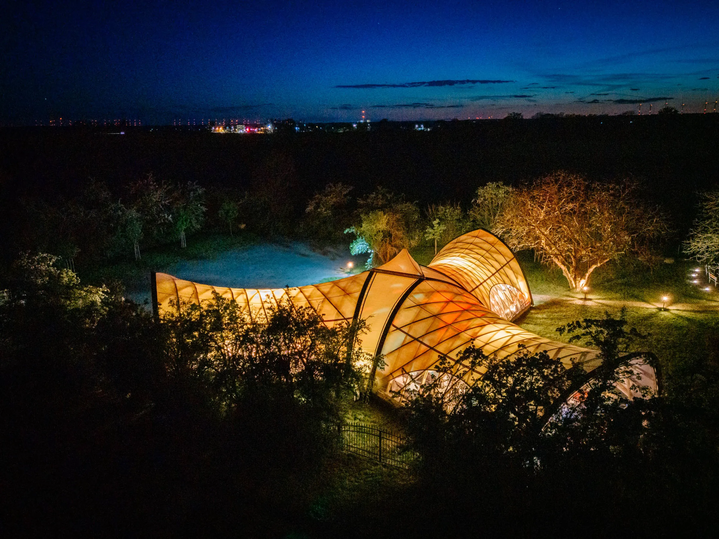 Dörrwalder Mühle bei Nacht aus der Luft